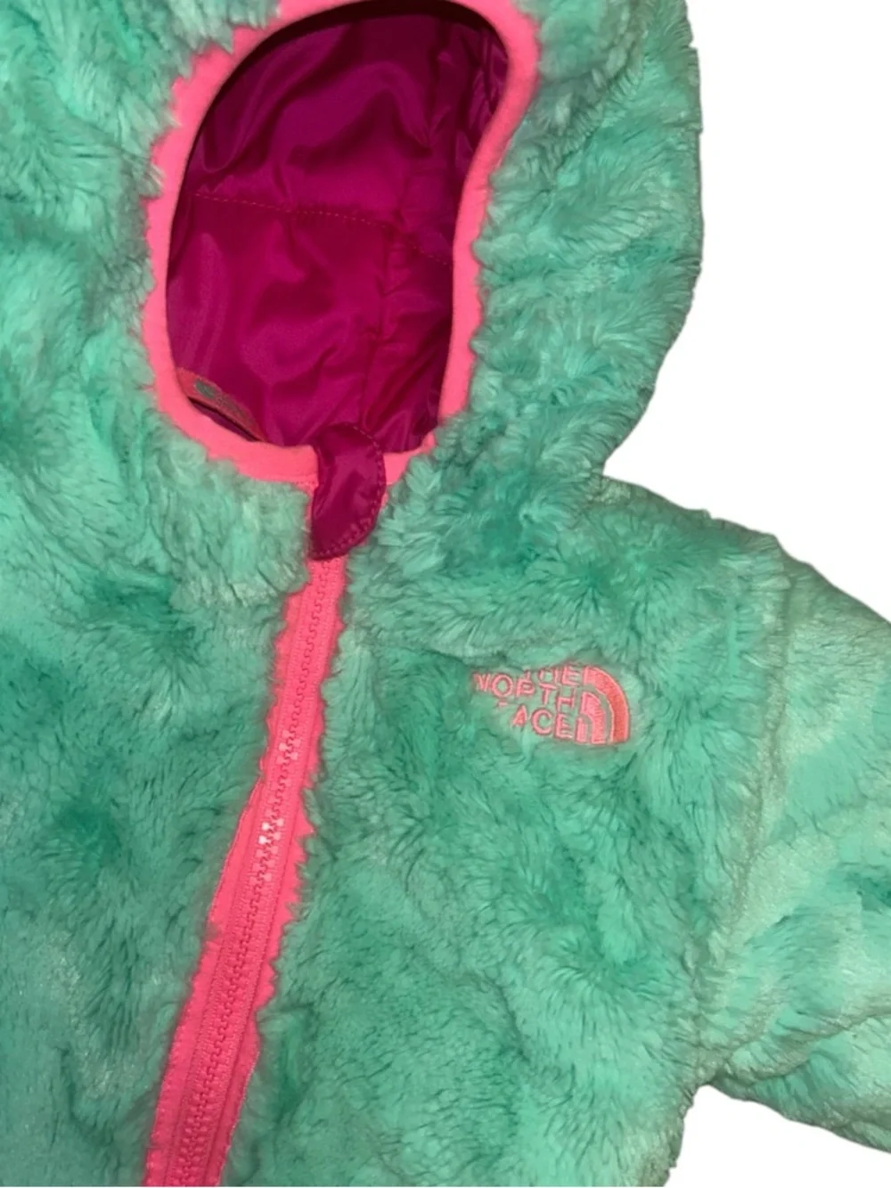 Infant Girl north face reversible pink jacket/coat with hood 3-6 months baby